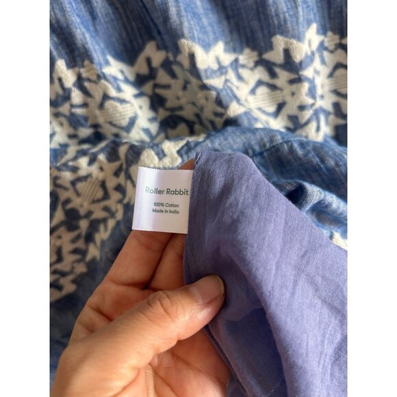 Roller Rabbit Womens Sz Larga Blue & White Embroidered Cotton Tiered Dress - Picture 4 of 9